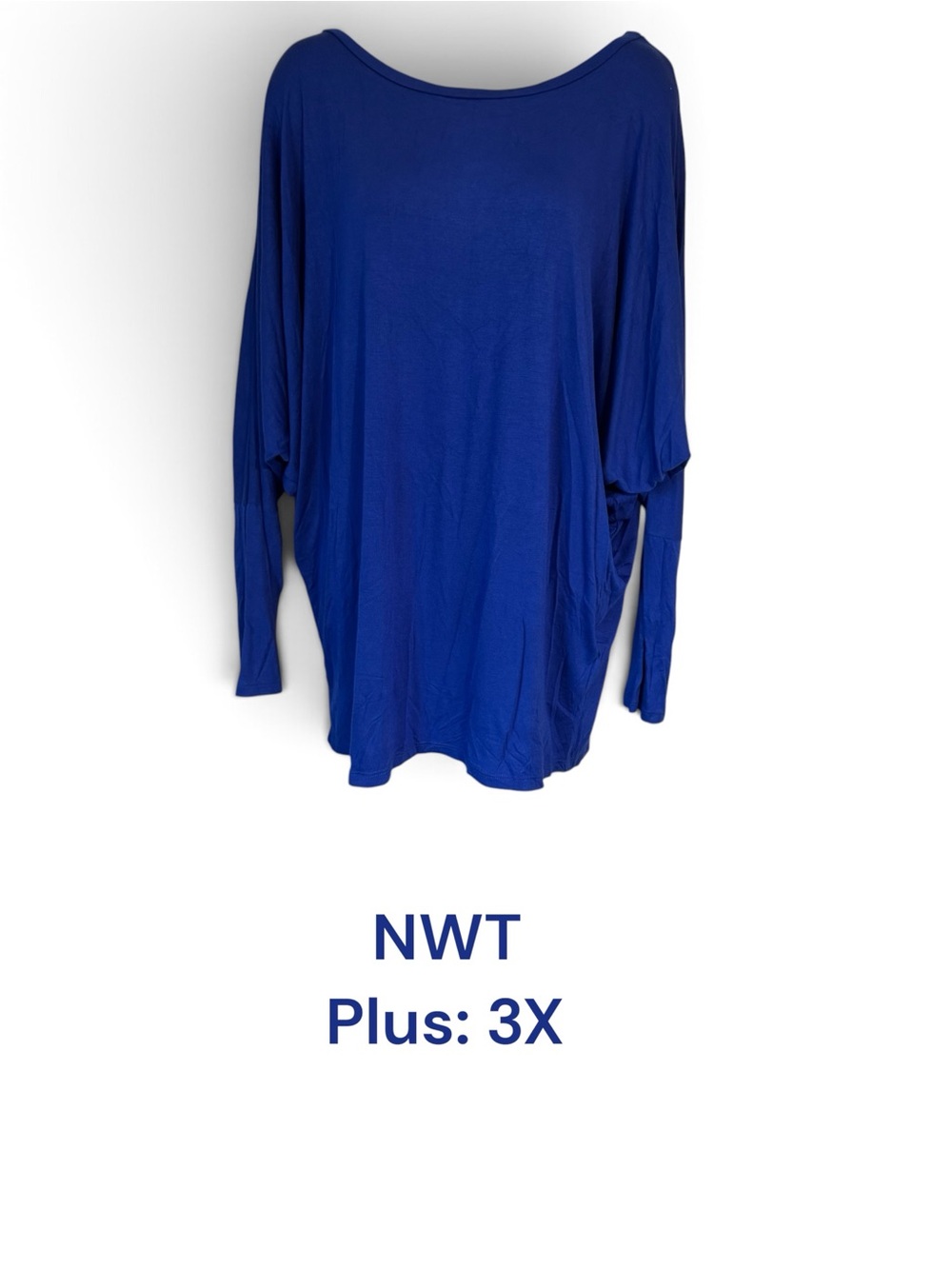 NWT  Long Sleeve Boatneck Top - Royal Blue PLUS SIZE: 3X   #9